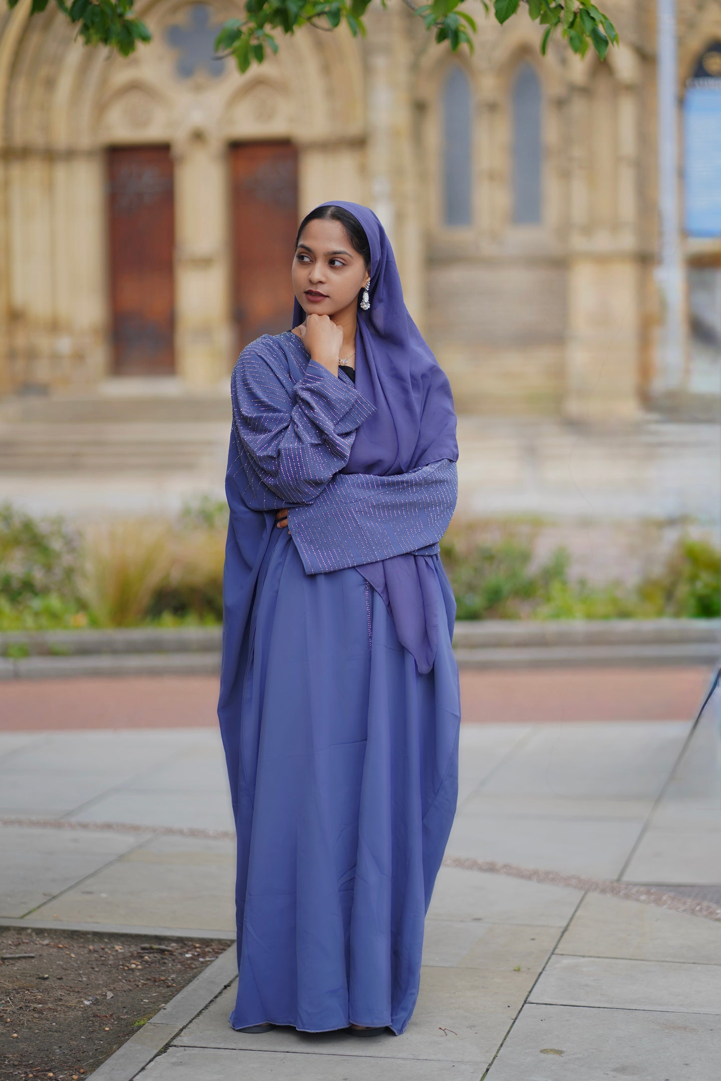 Lavender Embellished Sleeve Closed Abaya