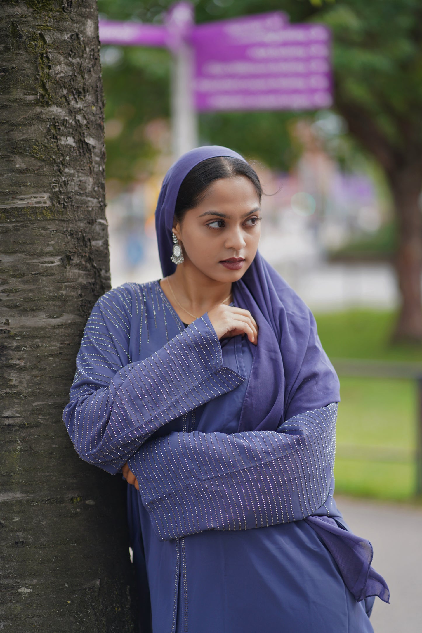Lavender Embellished Sleeve Closed Abaya