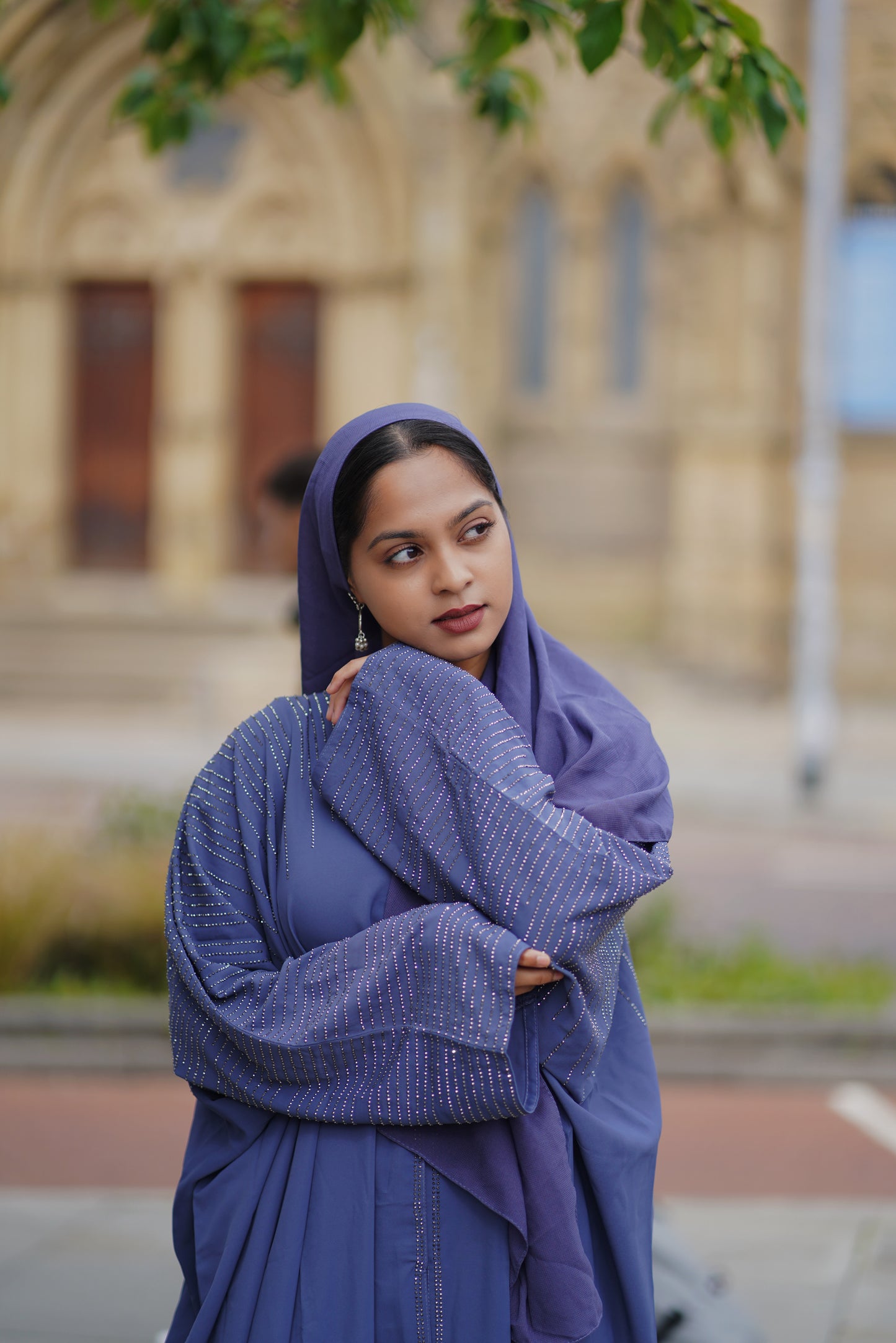Lavender Embellished Sleeve Closed Abaya
